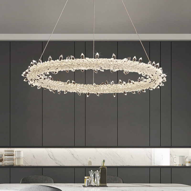 Circular LED Pendant Lamp Modern Minimalist Clear Crystal Living Room Hanging Ceiling Light Clearhalo 'Ceiling Lights' 'Pendant Lights' 'Pendants' Lighting' options 2629004