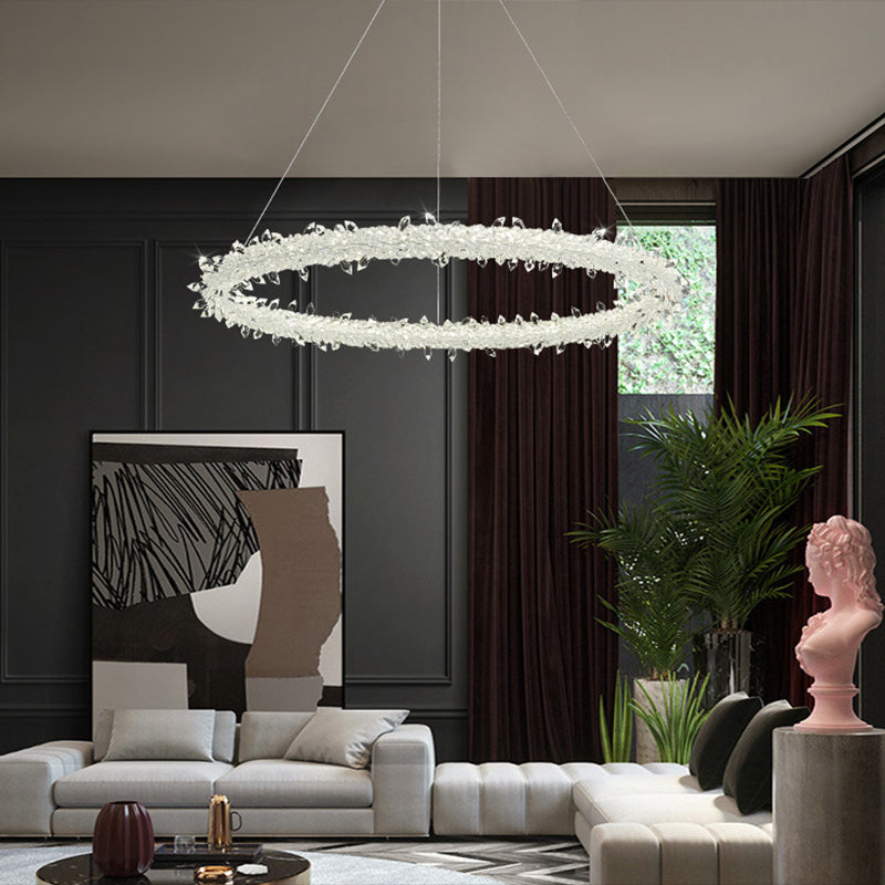 Circular LED Pendant Lamp Modern Minimalist Clear Crystal Living Room Hanging Ceiling Light Clearhalo 'Ceiling Lights' 'Pendant Lights' 'Pendants' Lighting' options 2629005