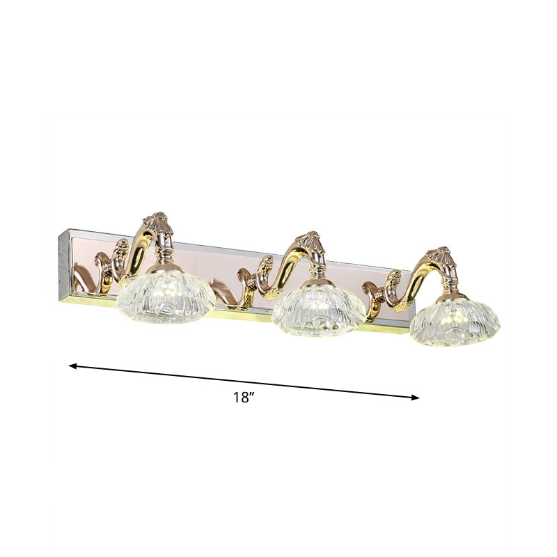 Bowl Bathroom Vanity Mirror Light Clear Crystal 2/3/4 Heads Vintage Style Wall Lamp in Gold Finish, 13"/18" Wide Clearhalo 'Modern wall lights' 'Modern' 'Vanity Lights' 'Wall Lights' Lighting' 262901