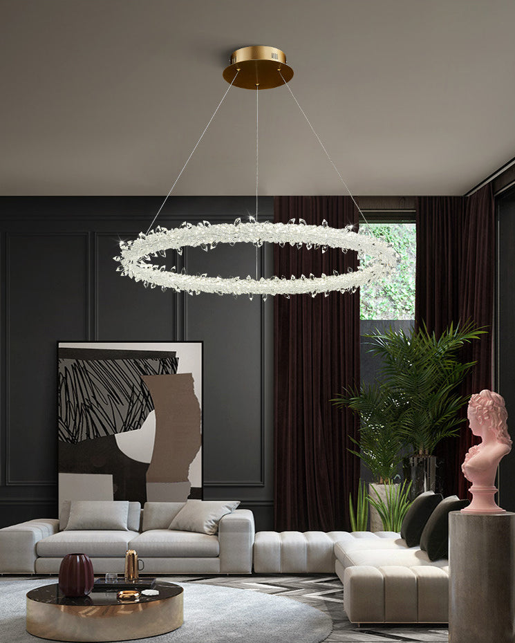 Circular LED Pendant Lamp Modern Minimalist Clear Crystal Living Room Hanging Ceiling Light Clearhalo 'Ceiling Lights' 'Pendant Lights' 'Pendants' Lighting' options 2629016