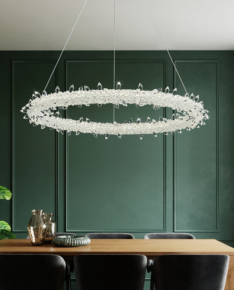 Circular LED Pendant Lamp Modern Minimalist Clear Crystal Living Room Hanging Ceiling Light Clearhalo 'Ceiling Lights' 'Pendant Lights' 'Pendants' Lighting' options 2629017