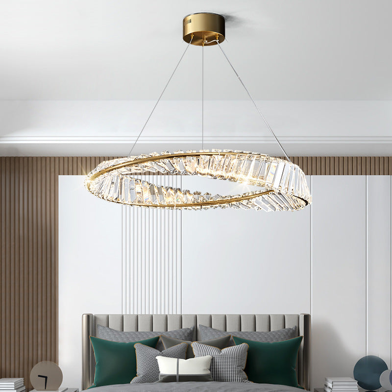 Circular Carousel LED Pendant Lamp Modern Minimalist Prismatic Crystal Living Room Hanging Ceiling Light Clearhalo 'Ceiling Lights' 'Pendant Lights' 'Pendants' Lighting' 2629036