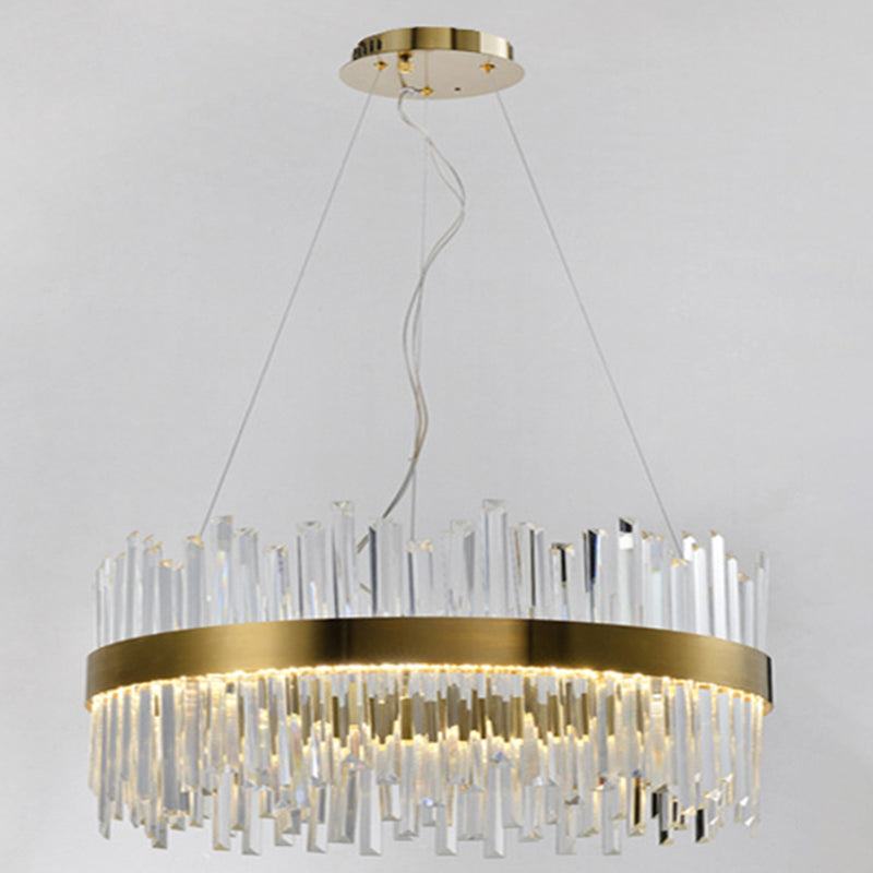 Gold Circular Hanging Ceiling Light Contemporary Crystal LED Suspended Light for Dining Room Gold 39.5" Clearhalo 'Ceiling Lights' 'Pendant Lights' 'Pendants' Lighting' 2629044_f7959397-b457-46c1-8209-0fc2b61080f3