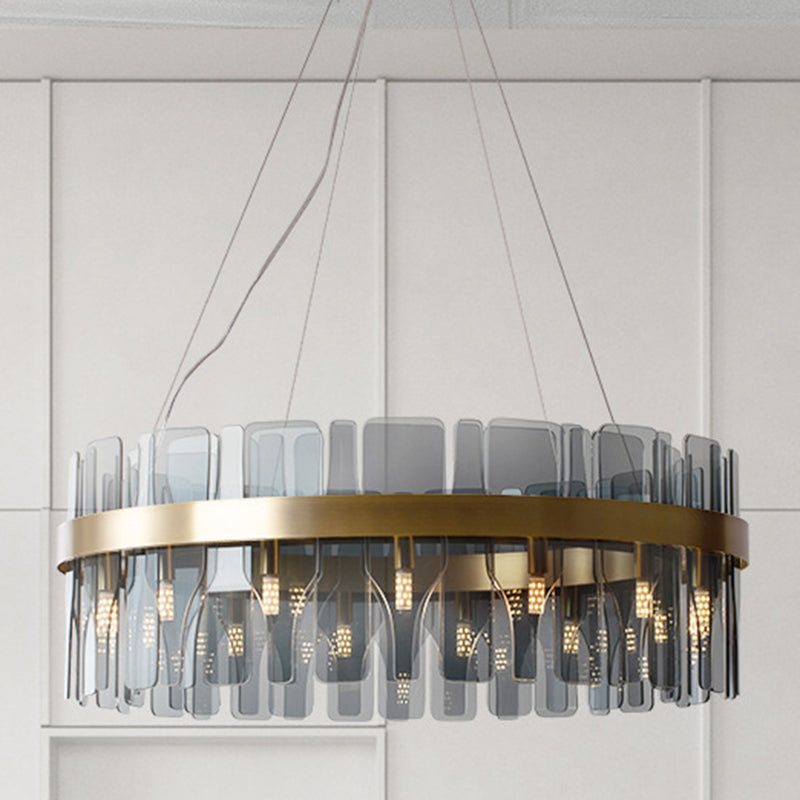 Gold Circular Pendant Lamp Modern Minimalist Smoked Glass Living Room Hanging Ceiling Light Clearhalo 'Ceiling Lights' 'Pendant Lights' 'Pendants' Lighting' 2629054