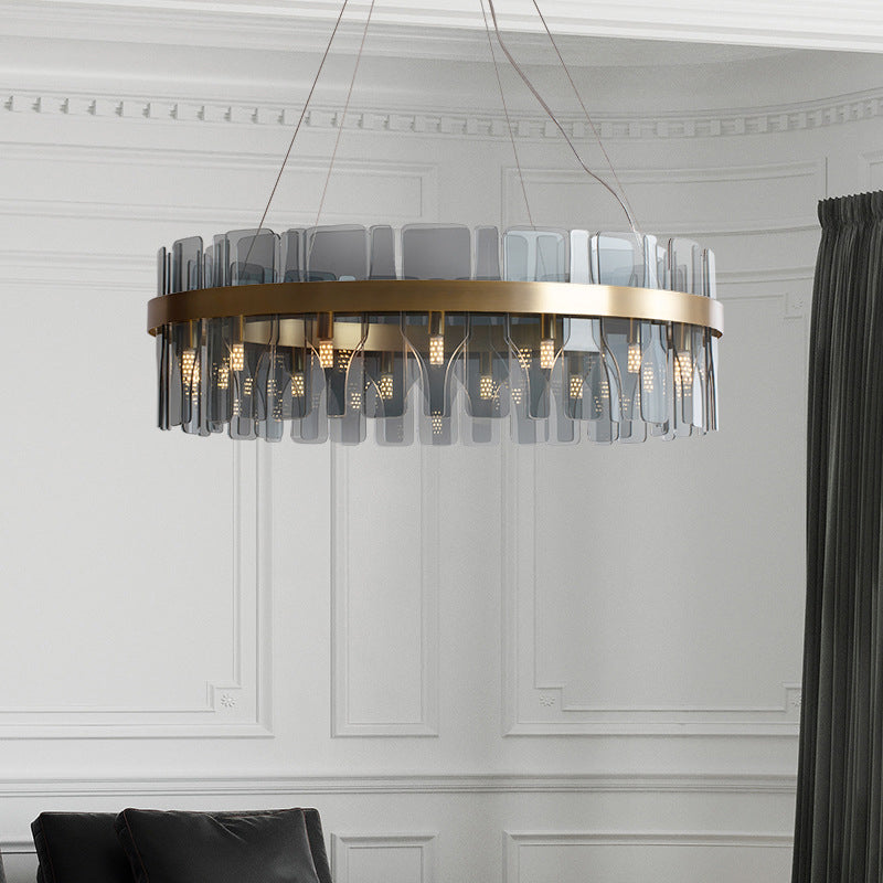 Gold Circular Pendant Lamp Modern Minimalist Smoked Glass Living Room Hanging Ceiling Light Clearhalo 'Ceiling Lights' 'Pendant Lights' 'Pendants' Lighting' 2629057