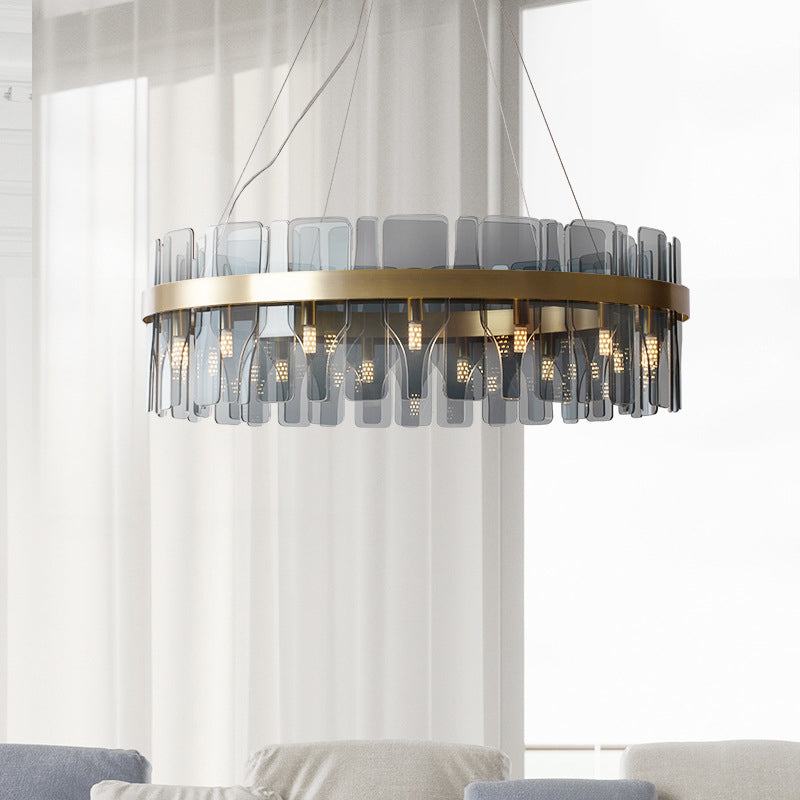 Gold Circular Pendant Lamp Modern Minimalist Smoked Glass Living Room Hanging Ceiling Light Clearhalo 'Ceiling Lights' 'Pendant Lights' 'Pendants' Lighting' 2629059