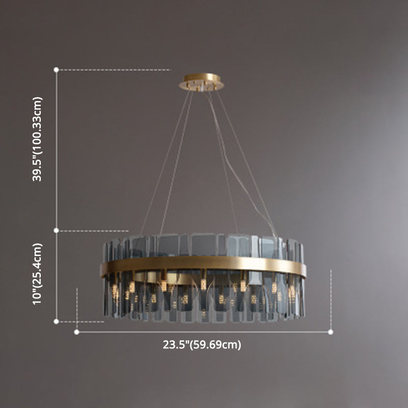 Gold Circular Pendant Lamp Modern Minimalist Smoked Glass Living Room Hanging Ceiling Light Clearhalo 'Ceiling Lights' 'Pendant Lights' 'Pendants' Lighting' 2629062