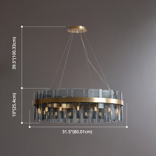 Gold Circular Pendant Lamp Modern Minimalist Smoked Glass Living Room Hanging Ceiling Light Clearhalo 'Ceiling Lights' 'Pendant Lights' 'Pendants' Lighting' 2629063