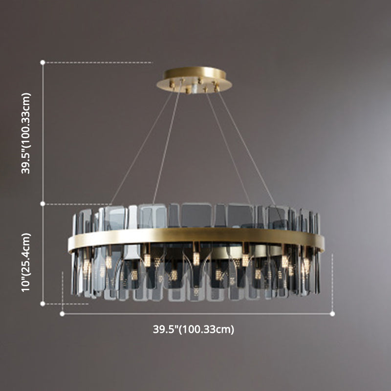 Gold Circular Pendant Lamp Modern Minimalist Smoked Glass Living Room Hanging Ceiling Light Clearhalo 'Ceiling Lights' 'Pendant Lights' 'Pendants' Lighting' 2629064