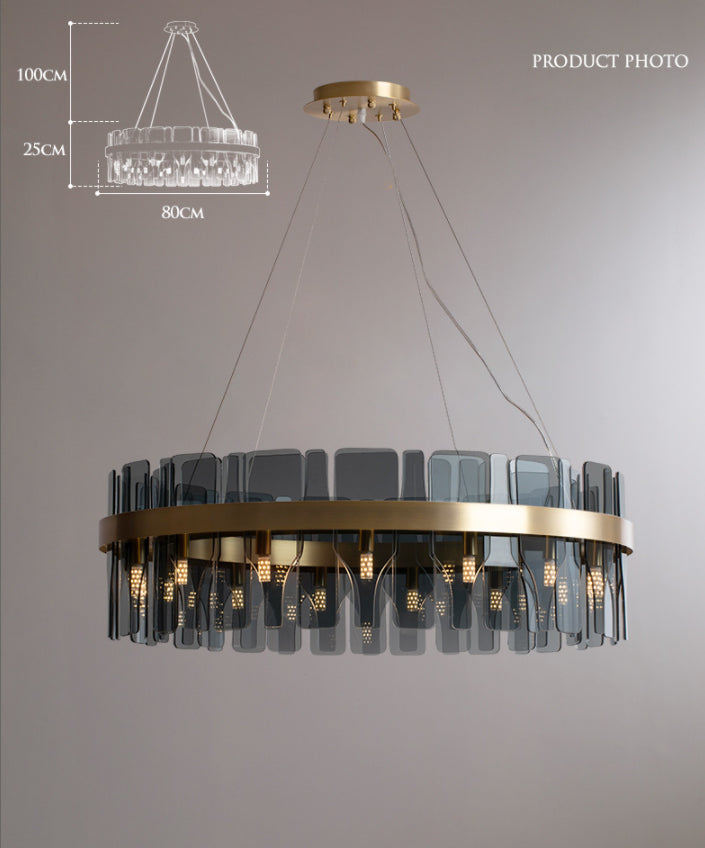 Gold Circular Pendant Lamp Modern Minimalist Smoked Glass Living Room Hanging Ceiling Light Clearhalo 'Ceiling Lights' 'Pendant Lights' 'Pendants' Lighting' 2629066