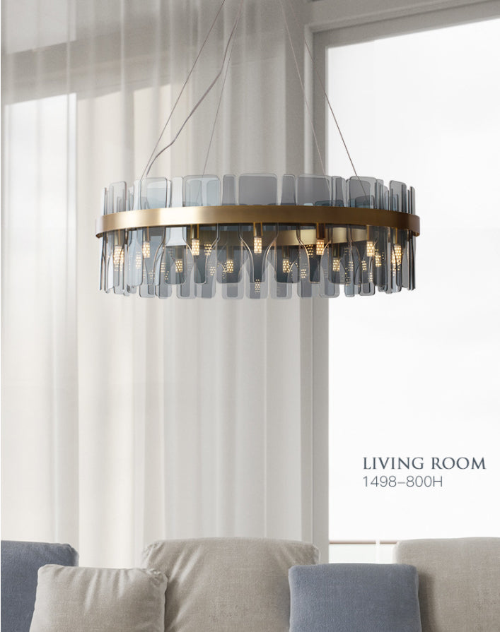 Gold Circular Pendant Lamp Modern Minimalist Smoked Glass Living Room Hanging Ceiling Light Clearhalo 'Ceiling Lights' 'Pendant Lights' 'Pendants' Lighting' 2629070