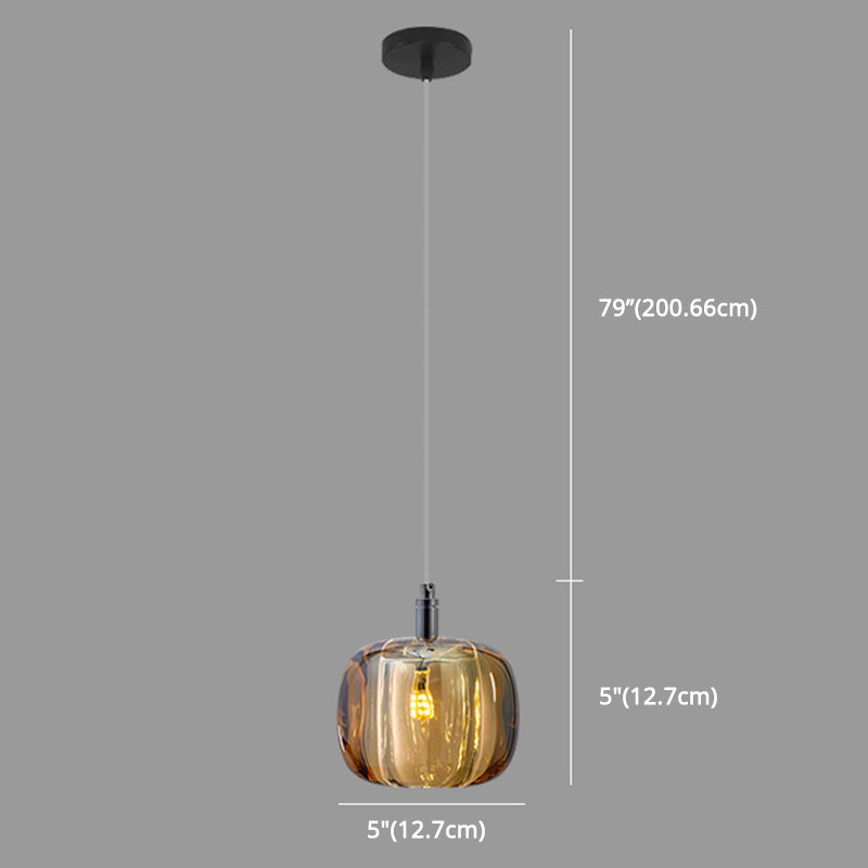 Melon Shaped Dining Room Pendulum Light Crystal 1-Light Postmodern Minimalist Hanging Lamp Kit Clearhalo 'Ceiling Lights' 'Pendant Lights' 'Pendants' Lighting' 2629080