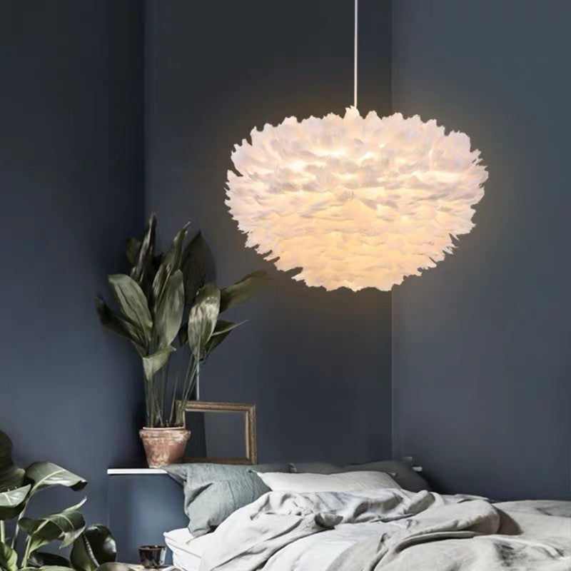 White Feather Pendant Lighting Modern Nordic Creative Globe Hanging Ceiling Light for Bedroom Clearhalo 'Ceiling Lights' 'Pendant Lights' 'Pendants' Lighting' 2629089