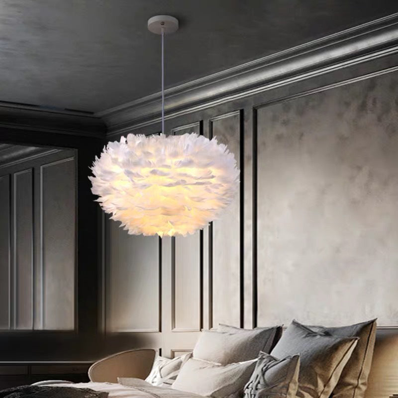 White Feather Pendant Lighting Modern Nordic Creative Globe Hanging Ceiling Light for Bedroom Clearhalo 'Ceiling Lights' 'Pendant Lights' 'Pendants' Lighting' 2629092