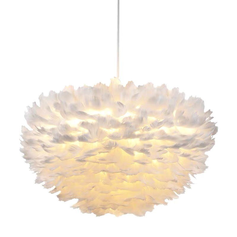 White Feather Pendant Lighting Modern Nordic Creative Globe Hanging Ceiling Light for Bedroom Clearhalo 'Ceiling Lights' 'Pendant Lights' 'Pendants' Lighting' 2629093