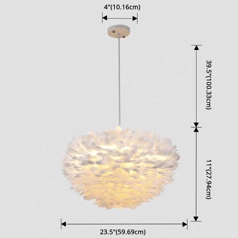 White Feather Pendant Lighting Modern Nordic Creative Globe Hanging Ceiling Light for Bedroom Clearhalo 'Ceiling Lights' 'Pendant Lights' 'Pendants' Lighting' 2629094