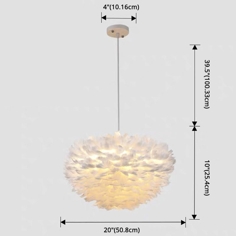 White Feather Pendant Lighting Modern Nordic Creative Globe Hanging Ceiling Light for Bedroom Clearhalo 'Ceiling Lights' 'Pendant Lights' 'Pendants' Lighting' 2629095