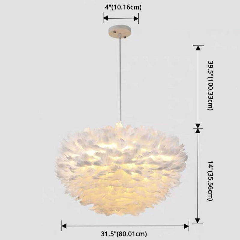 White Feather Pendant Lighting Modern Nordic Creative Globe Hanging Ceiling Light for Bedroom Clearhalo 'Ceiling Lights' 'Pendant Lights' 'Pendants' Lighting' 2629096