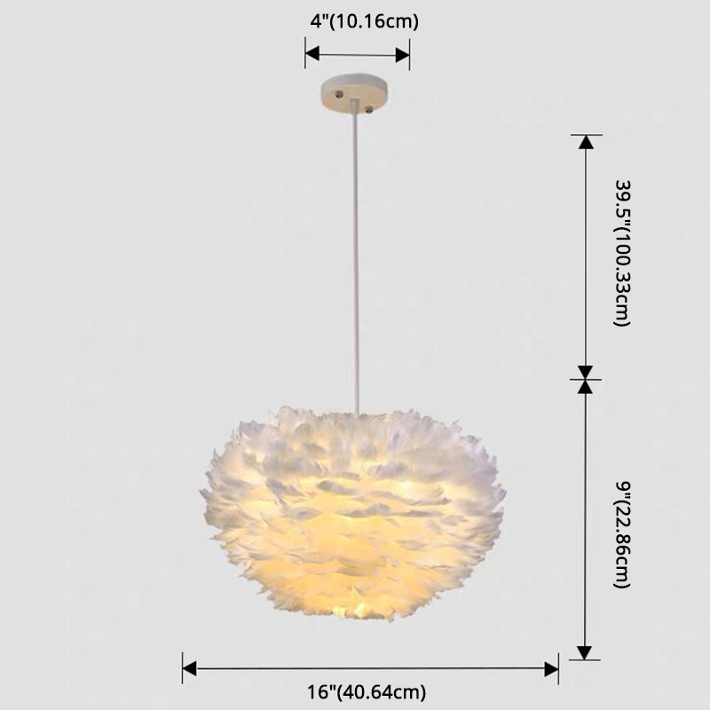 White Feather Pendant Lighting Modern Nordic Creative Globe Hanging Ceiling Light for Bedroom Clearhalo 'Ceiling Lights' 'Pendant Lights' 'Pendants' Lighting' 2629098