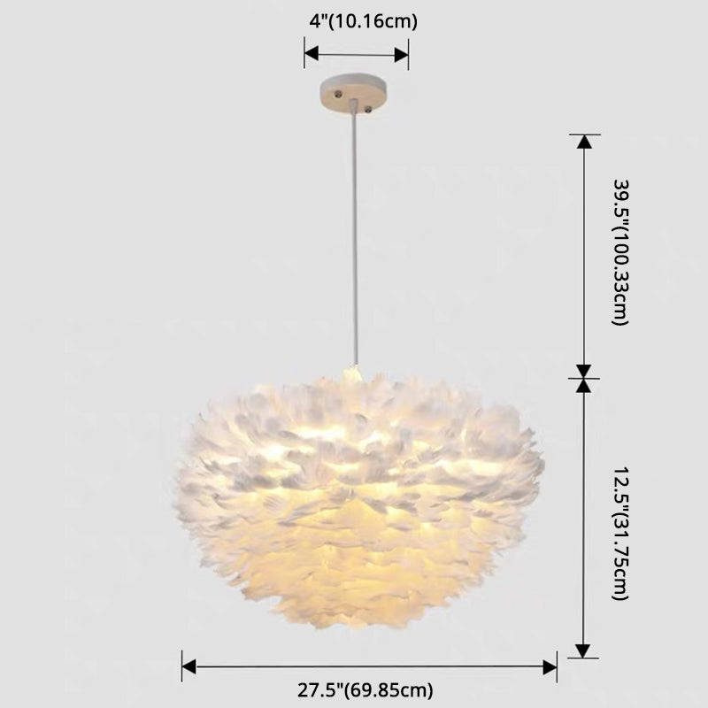 White Feather Pendant Lighting Modern Nordic Creative Globe Hanging Ceiling Light for Bedroom Clearhalo 'Ceiling Lights' 'Pendant Lights' 'Pendants' Lighting' 2629099