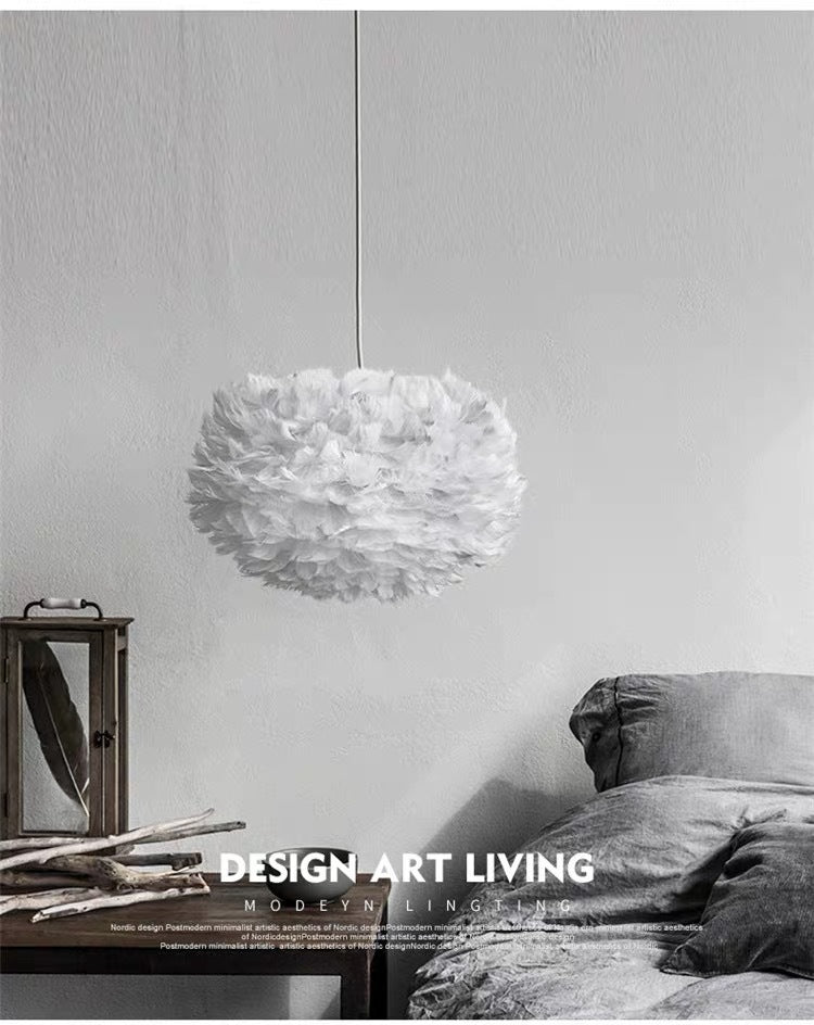 White Feather Pendant Lighting Modern Nordic Creative Globe Hanging Ceiling Light for Bedroom Clearhalo 'Ceiling Lights' 'Pendant Lights' 'Pendants' Lighting' 2629101