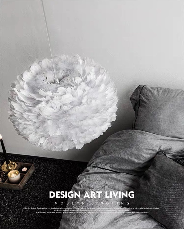 White Feather Pendant Lighting Modern Nordic Creative Globe Hanging Ceiling Light for Bedroom Clearhalo 'Ceiling Lights' 'Pendant Lights' 'Pendants' Lighting' 2629102