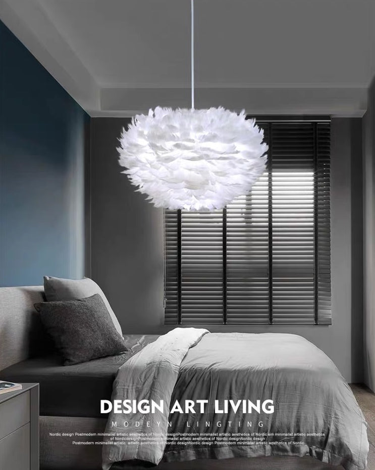 White Feather Pendant Lighting Modern Nordic Creative Globe Hanging Ceiling Light for Bedroom Clearhalo 'Ceiling Lights' 'Pendant Lights' 'Pendants' Lighting' 2629103