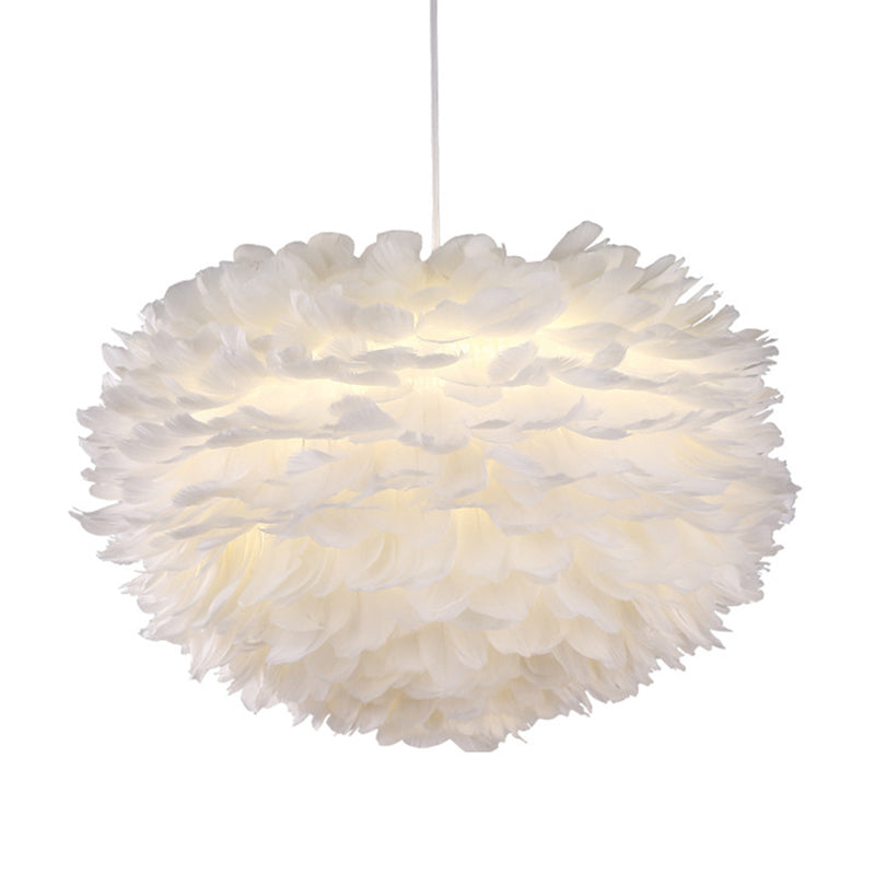 Art Deco White Feather Pendant Lighting Modern Nordic Creative Globe Hanging Ceiling Light for Bedroom Clearhalo 'Ceiling Lights' 'Pendant Lights' 'Pendants' Lighting' 2629108