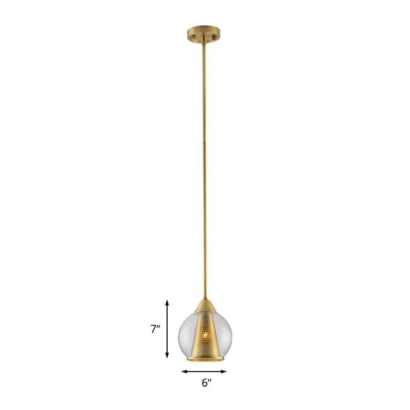 Sphere Pendant Ceiling Light Modern Smoke Gray Glass 1 Head Dining Room Hanging Lamp with Gold Cone Metal Shade Inside Clearhalo 'Ceiling Lights' 'Glass shade' 'Glass' 'Modern Pendants' 'Modern' 'Pendant Lights' 'Pendants' Lighting' 262911