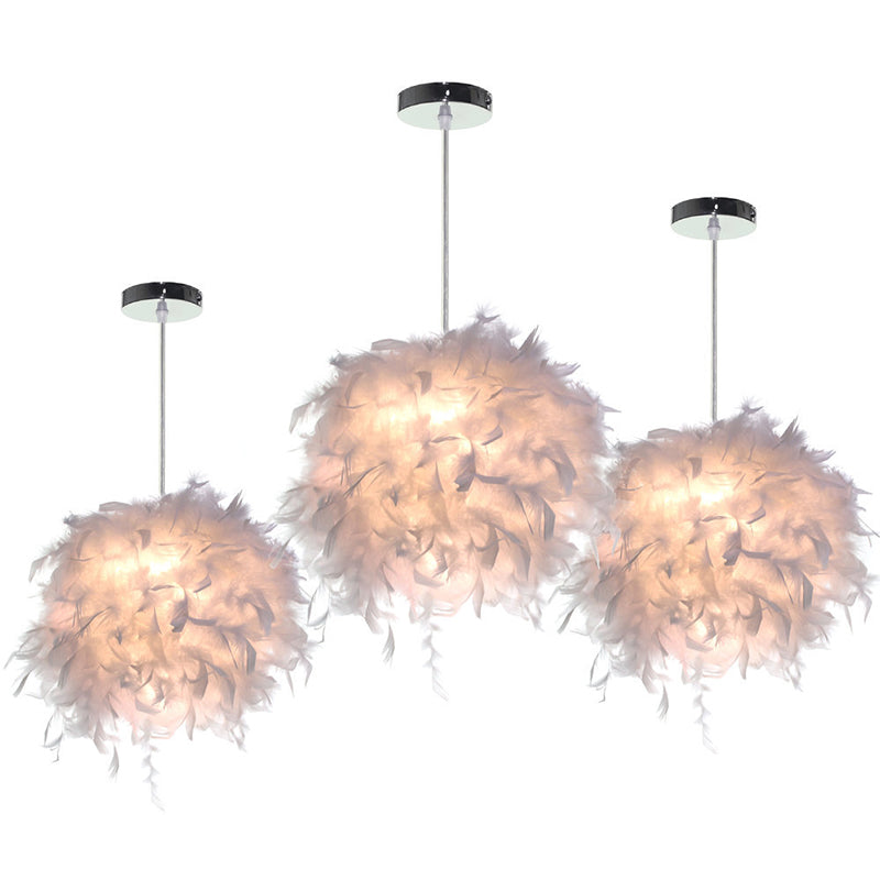 Sphere Feather Ceiling Chandelier Modern Creative Art Deco Living Room Hanging Ceiling Light in White Clearhalo 'Ceiling Lights' 'Pendant Lights' 'Pendants' Lighting' 2629114