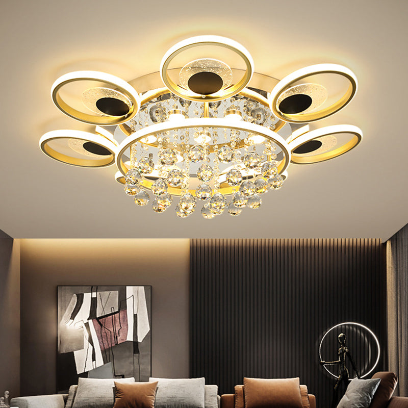 Modern Floral Flush Mount Ceiling Light Metal Sitting Room LED Semi Flush Light in Black-Gold Clearhalo 'Ceiling Lights' 'Close To Ceiling Lights' 'Lighting' 2629335