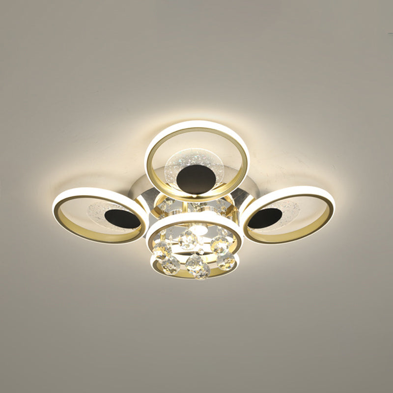 Modern Floral Flush Mount Ceiling Light Metal Sitting Room LED Semi Flush Light in Black-Gold Black-Gold 23.5" Clearhalo 'Ceiling Lights' 'Close To Ceiling Lights' 'Lighting' 2629336