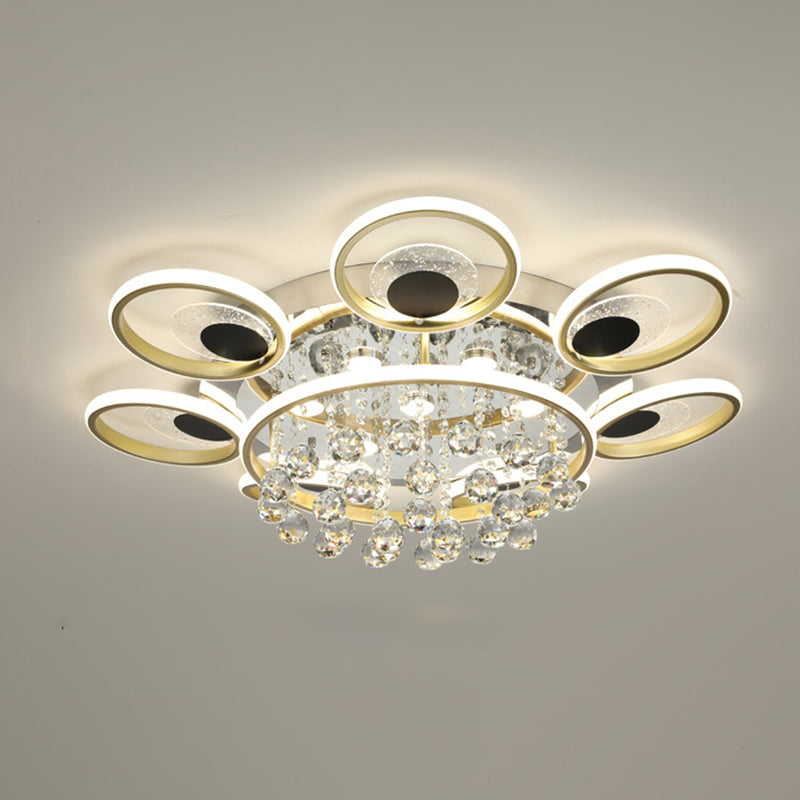 Modern Floral Flush Mount Ceiling Light Metal Sitting Room LED Semi Flush Light in Black-Gold Black-Gold 33.5" Clearhalo 'Ceiling Lights' 'Close To Ceiling Lights' 'Lighting' 2629337