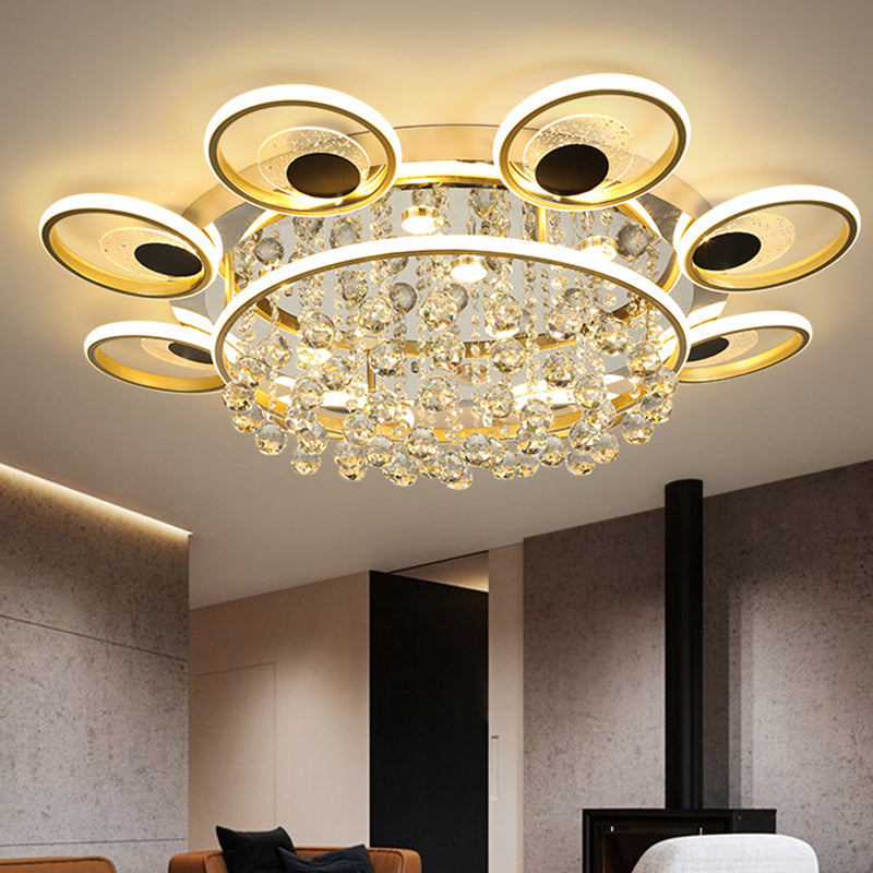 Modern Floral Flush Mount Ceiling Light Metal Sitting Room LED Semi Flush Light in Black-Gold Clearhalo 'Ceiling Lights' 'Close To Ceiling Lights' 'Lighting' 2629339