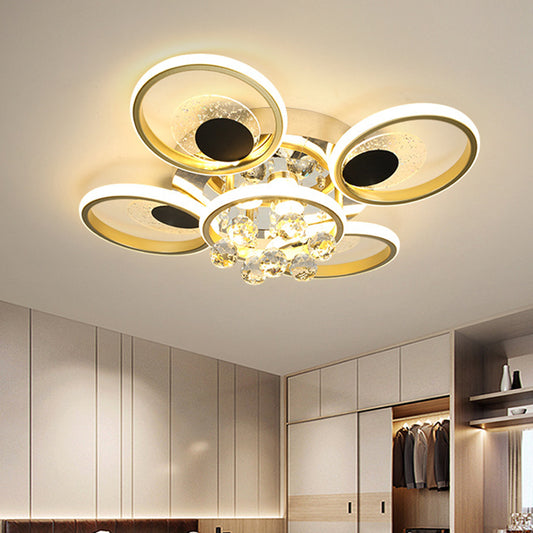 Modern Floral Flush Mount Ceiling Light Metal Sitting Room LED Semi Flush Light in Black-Gold Clearhalo 'Ceiling Lights' 'Close To Ceiling Lights' 'Lighting' 2629340