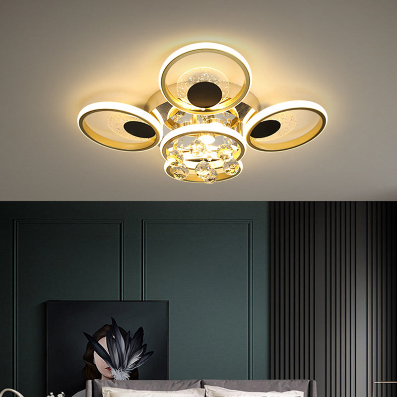 Modern Floral Flush Mount Ceiling Light Metal Sitting Room LED Semi Flush Light in Black-Gold Clearhalo 'Ceiling Lights' 'Close To Ceiling Lights' 'Lighting' 2629341