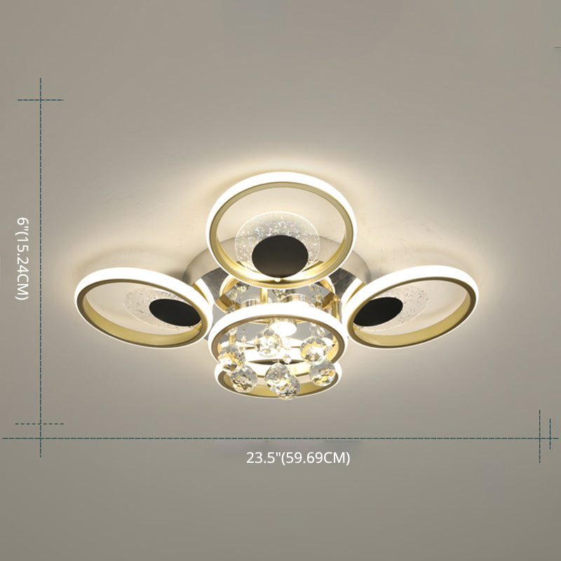 Modern Floral Flush Mount Ceiling Light Metal Sitting Room LED Semi Flush Light in Black-Gold Clearhalo 'Ceiling Lights' 'Close To Ceiling Lights' 'Lighting' 2629343