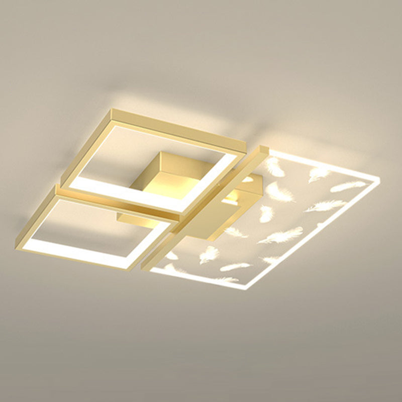 Bedroom LED Flush Light Minimalistic Gold Ceiling Light with Geometric Acrylic Shade Gold Square Plate Clearhalo 'Ceiling Lights' 'Close To Ceiling Lights' 'Lighting' 2629391