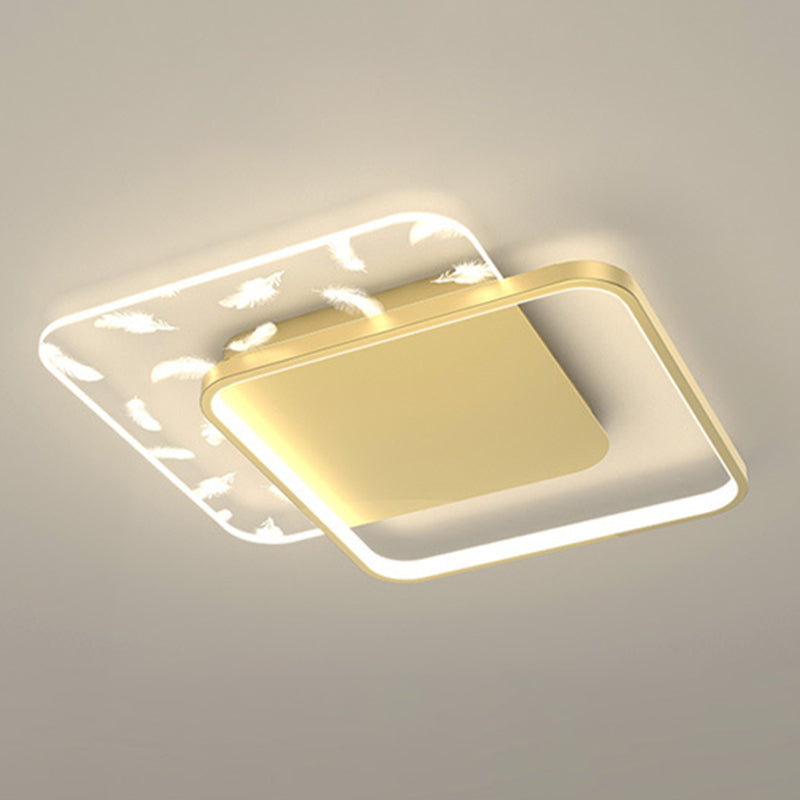 Bedroom LED Flush Light Minimalistic Gold Ceiling Light with Geometric Acrylic Shade Gold Square Clearhalo 'Ceiling Lights' 'Close To Ceiling Lights' 'Lighting' 2629394