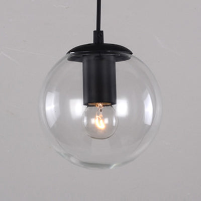 Globe Pendant Lighting Industrial 6"/8"/12" Wide 1 Light Clear Glass Hanging Ceiling Light in Black/Chrome Black 6" Clearhalo 'Ceiling Lights' 'Close To Ceiling Lights' 'Glass shade' 'Glass' 'Industrial Pendants' 'Industrial' 'Middle Century Pendants' 'Pendant Lights' 'Pendants' 'Tiffany' Lighting' 26294