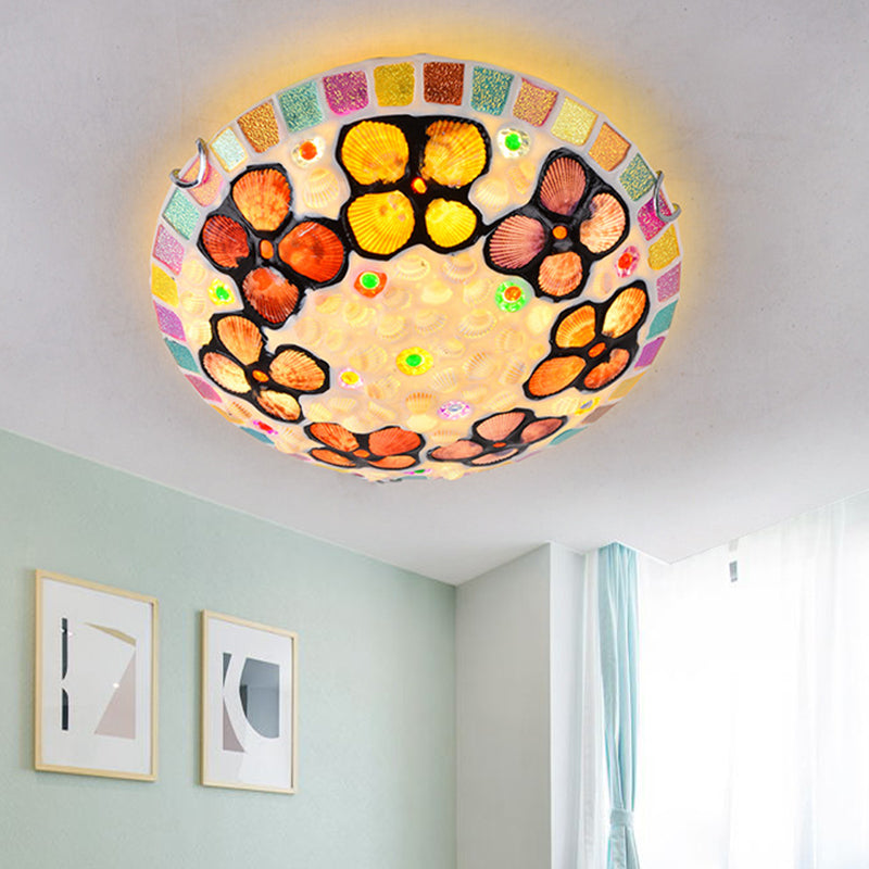 Stained Glass Flush Mount Lamp Tiffany Multicolored Dome Shaped Child Room Ceiling Light with Shells Clearhalo 'Ceiling Lights' 'Close To Ceiling Lights' 'Lighting' 2629482