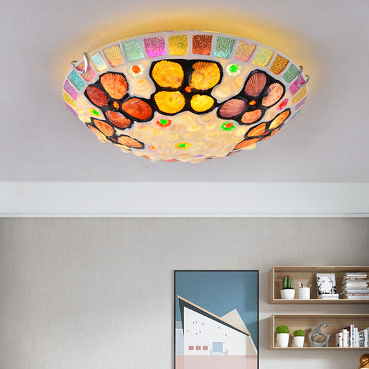 Stained Glass Flush Mount Lamp Tiffany Multicolored Dome Shaped Child Room Ceiling Light with Shells Clearhalo 'Ceiling Lights' 'Close To Ceiling Lights' 'Lighting' 2629483