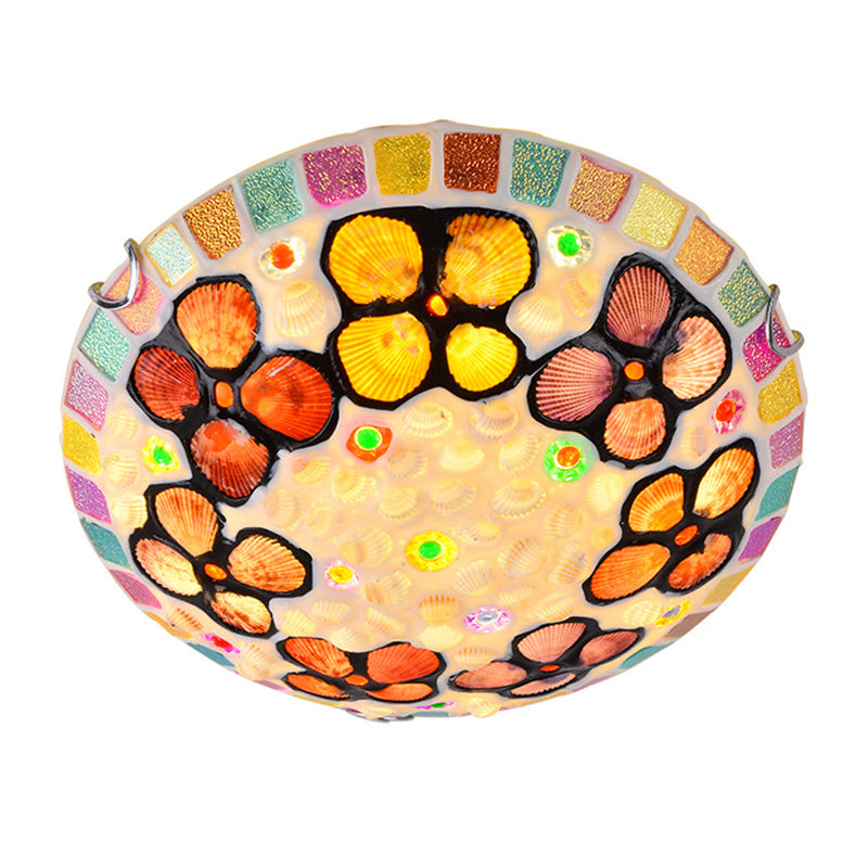 Stained Glass Flush Mount Lamp Tiffany Multicolored Dome Shaped Child Room Ceiling Light with Shells Multi-Color Clearhalo 'Ceiling Lights' 'Close To Ceiling Lights' 'Lighting' 2629486