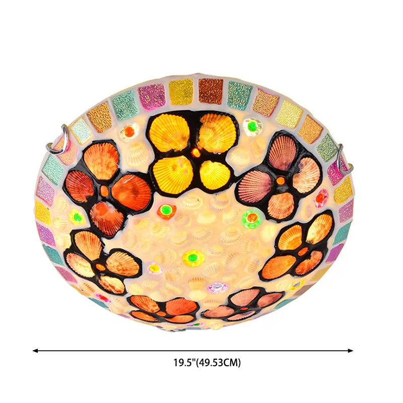 Stained Glass Flush Mount Lamp Tiffany Multicolored Dome Shaped Child Room Ceiling Light with Shells Clearhalo 'Ceiling Lights' 'Close To Ceiling Lights' 'Lighting' 2629487