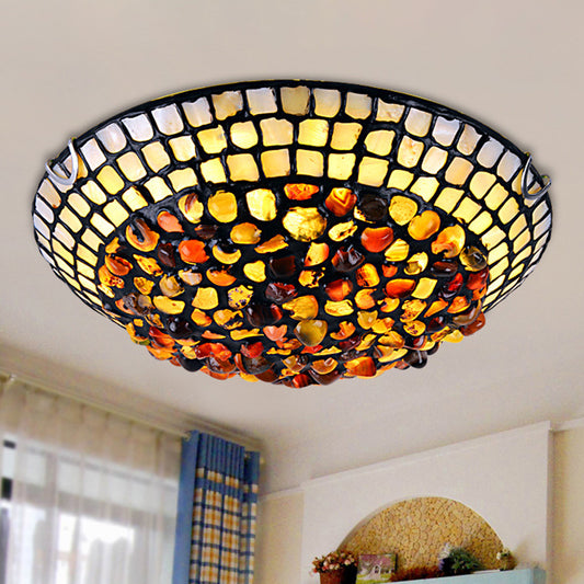 Agate Amber Ceiling Light Dome Shade Mediterranean Flush Mount Lighting with Shell Decor Clearhalo 'Ceiling Lights' 'Close To Ceiling Lights' 'Lighting' 2629489