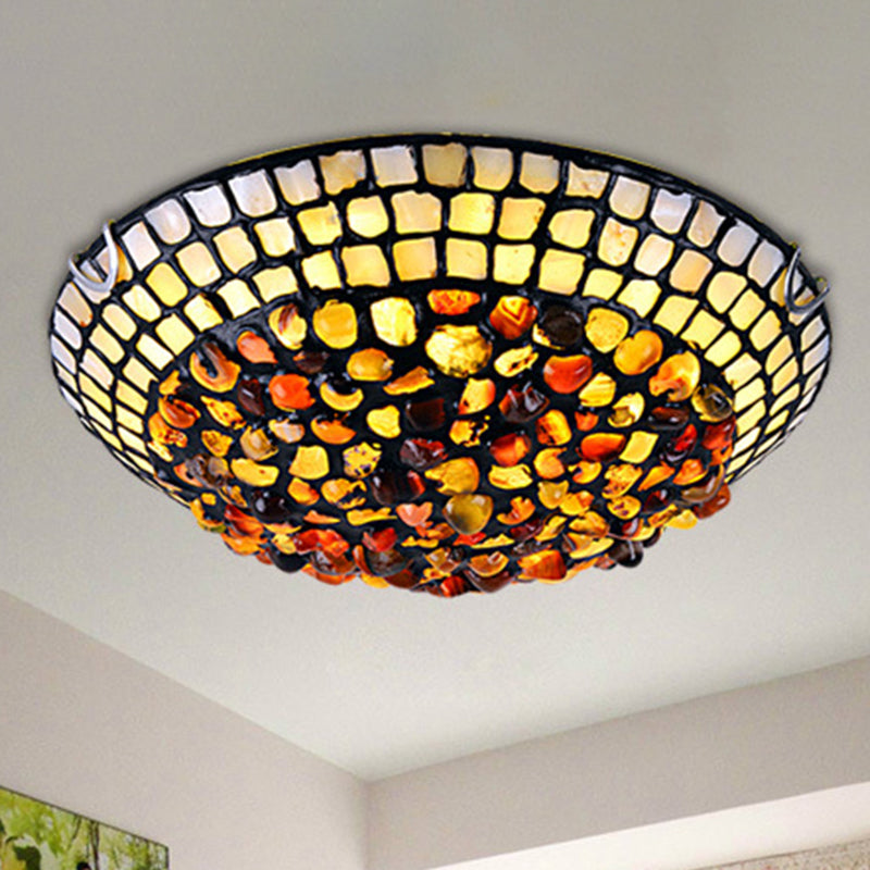 Agate Amber Ceiling Light Dome Shade Mediterranean Flush Mount Lighting with Shell Decor Amber Clearhalo 'Ceiling Lights' 'Close To Ceiling Lights' 'Lighting' 2629490