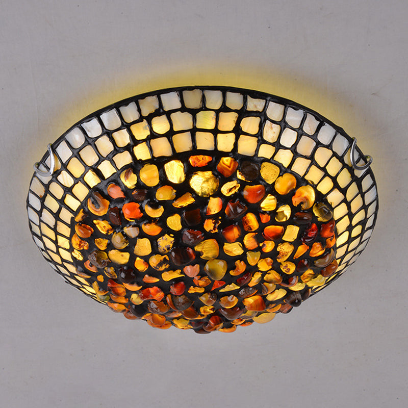 Agate Amber Ceiling Light Dome Shade Mediterranean Flush Mount Lighting with Shell Decor Clearhalo 'Ceiling Lights' 'Close To Ceiling Lights' 'Lighting' 2629491