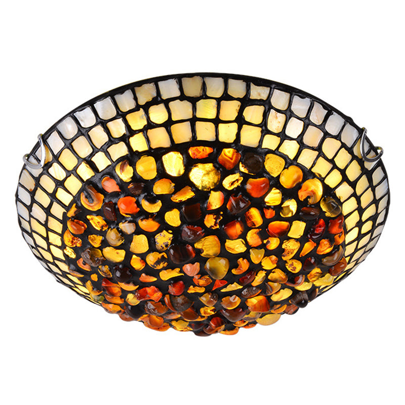 Agate Amber Ceiling Light Dome Shade Mediterranean Flush Mount Lighting with Shell Decor Clearhalo 'Ceiling Lights' 'Close To Ceiling Lights' 'Lighting' 2629494