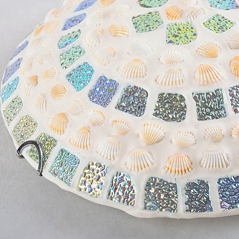 Mosaics Glass Bowl Flush Mount Light Fixture Mediterranean Yellow Ceiling Lamp with Decorative Shell for Bedroom Clearhalo 'Ceiling Lights' 'Close To Ceiling Lights' 'Lighting' 2629499