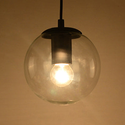 Globe Pendant Lighting Industrial 6"/8"/12" Wide 1 Light Clear Glass Hanging Ceiling Light in Black/Chrome Clearhalo 'Ceiling Lights' 'Close To Ceiling Lights' 'Glass shade' 'Glass' 'Industrial Pendants' 'Industrial' 'Middle Century Pendants' 'Pendant Lights' 'Pendants' 'Tiffany' Lighting' 26295